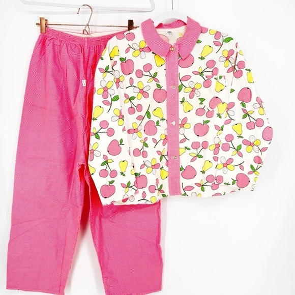Vintage 60s Flannel Fruit Pajamas 2 Piece Set Size M Made in USA - Picture 7 of 8